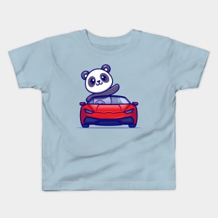 Cute Panda Driving Car Cartoon Kids T-Shirt